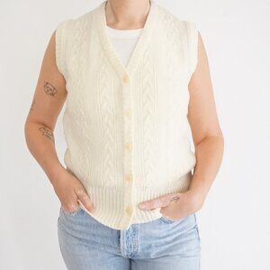 Vintage Jason Maxwell Cream Cable Knit Button Sweater Vest Tennis Preppycore M